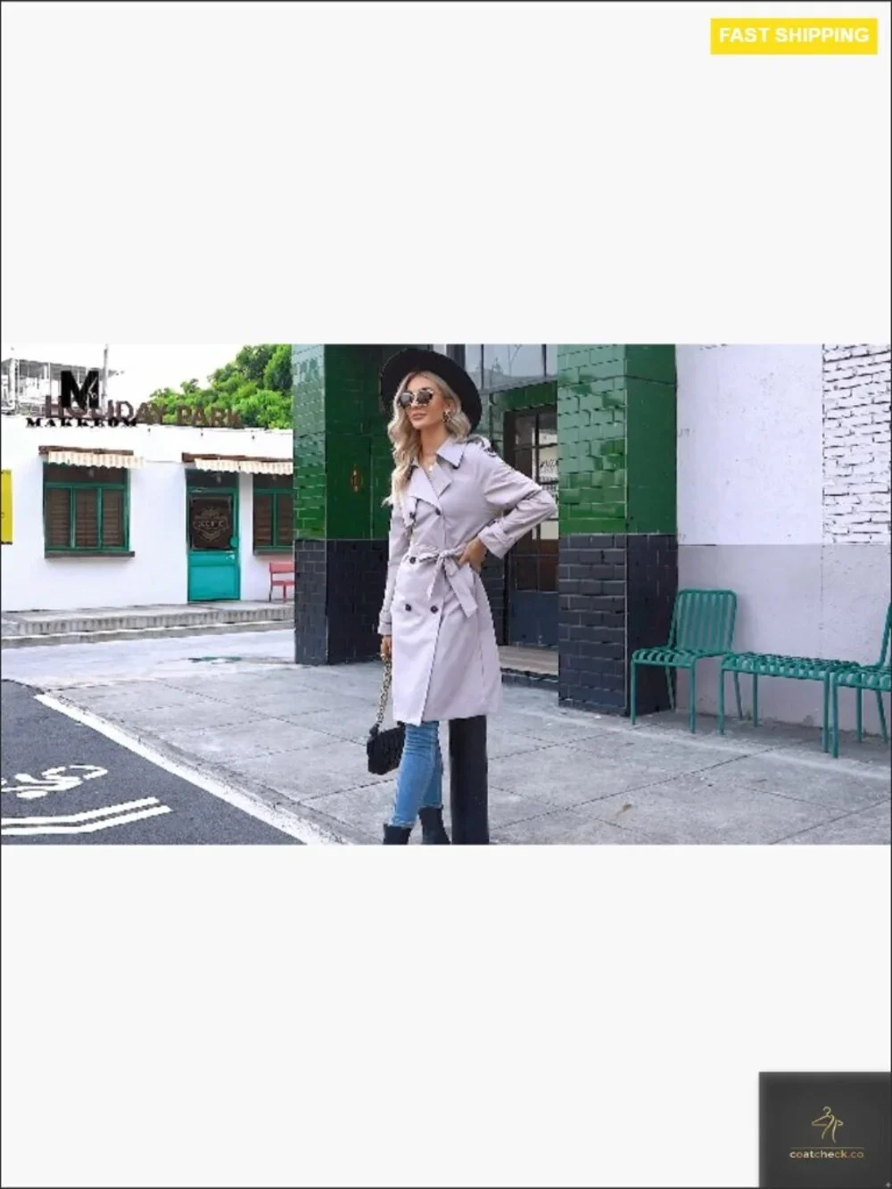 Classic Slim Fit Trench Coat Elegant Windproof Double Breasted Belted Overcoat - Picture 7 of 7